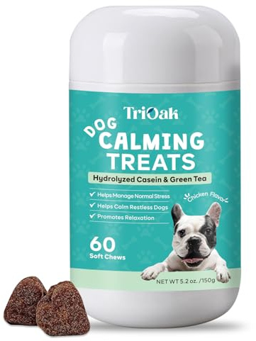 TriOak Dog Calming Treats for Anxiety & Stress: Dog Calming Treats for Reduce Stress, Fear, Separation Anxiety, Travel Issues - Calm & Relaxation with Lactium & Green Tea