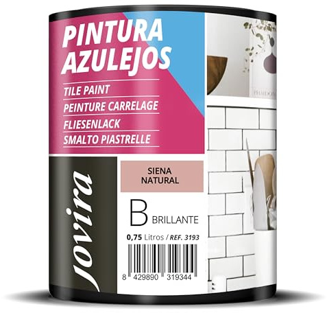 JOVIRA PINTURAS Pintura para Azulejos, Alto Brillo al Agua. Da una imagen nueva a tu cocina y baño. (750 Mililitros, Siena Natural) -T