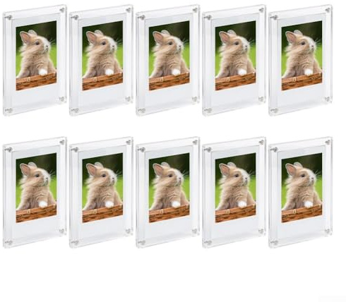 Dubbelsidig akryl magnetiska fotoramar uppsättning med 10 för snygg visning av foton och memorabilia med starkt magnetiskt grepp (7 x 12 cm)