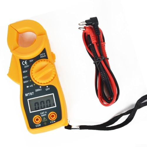 MT87 Bärbar digital klämmultimeter för mätning av AC DC-spänning, ström, motstånd med överbelastningsskydd och indikator för lågt batteri (gul)