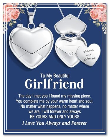 Focxoio Gifts for Girlfriend, Valentines I Love You Gifts Heart Locket Pendant Necklace Presents for Girlfriend Her Women Birthday Valentines Christmas