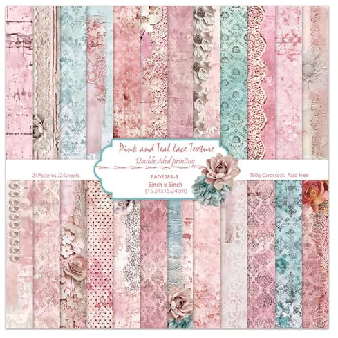 Papel Scrapbooking, 24 Hojas Papel Vintage Flores Scrapbooking Papeles,, 15 x 15 cm (6 x 6 Pulgadas), Papeles decorativos para Decoupage, DIY Álbum, Diario, Cuaderno y Regalos (B)