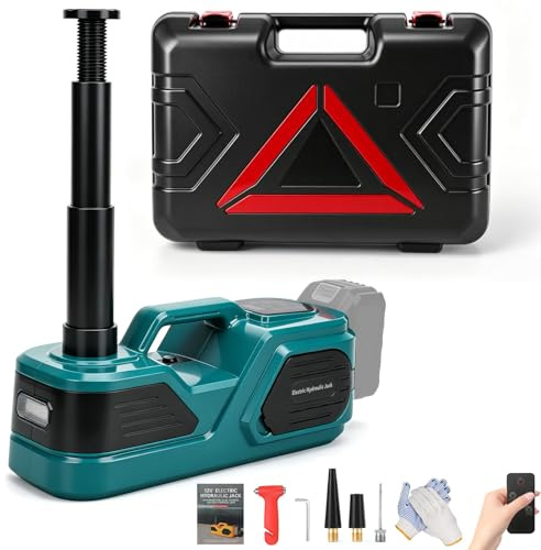 5T sladdlös domkraft kompatibel med Makita 18 V-batteri (utan batteri), elektrisk hydraulisk domkraft med lyfthöjd på 155–450 mm, luftpumpsfunktion, fjärrkontroll och LED-ljus, för däckbyte