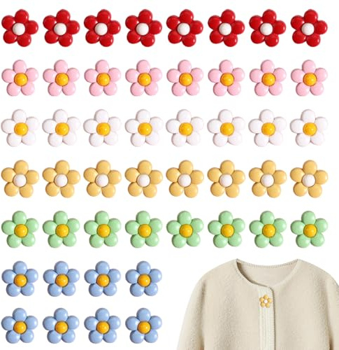 HIVTE 48 Pcs Flower Buttons 18MM, Colourful Decorative Buttons Set, Kids Sewing Buttons for Clothes Cardigans Crafting Supplies Multicolour