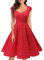 Bbonlinedress Robe Femme de Soirée Cocktail Vintage Femme Chic Courte pour Mariage Invité Gala Fête Témoin Anniversaire Col Carré Red Small White Dot M
