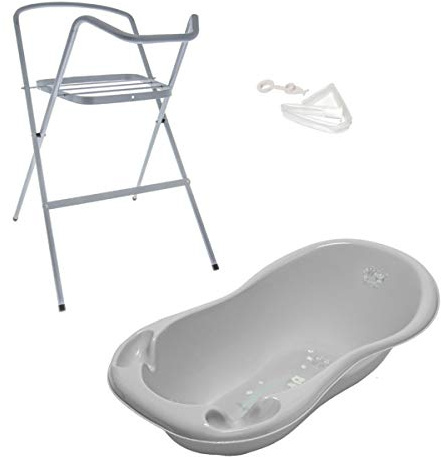 Baignoire bébé thermomètre 102 cm Gris Owls Avec pied et tuyau