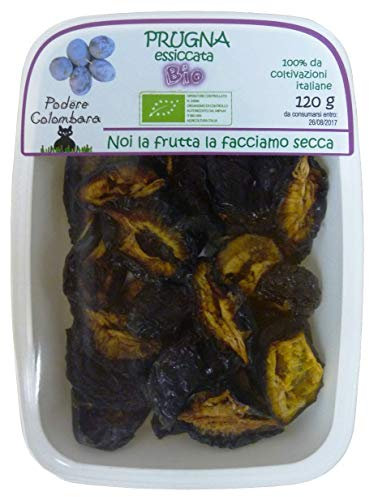 Prugna essiccata BIO 120 g - Coltivata e prodotta in Italia in regime biologico. Confezionato in atmosfera protettiva senza zuccheri, conservanti e additivi. Adatto alla dieta vegana e crudista
