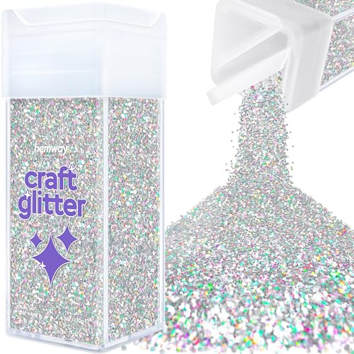 Hemway Craft Glitter Shaker Silver Holographic 130g Chunky | for Resin & Epoxy Crafts, Christmas Art Supplies, Nail, Body, Face, Eye, Festival, Crafting, Slime, Sparkle
