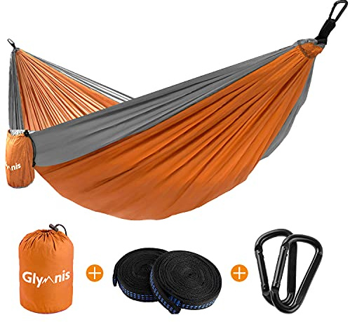 Glymnis Hamaca Ultraligera de Nailon, 300 kg de Capacidad de Carga, 300 x 200 cm, 2 Correas de Nailon y 2 Mosquetones, Hamacas Colgantes para Acampada de Viaje al Aire Libre y Jardín