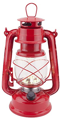 Lanterna Hurricane a LED vintage, luce bianca calda, alimentata a batteria, in metallo antico, con interruttore dimmer, 15 LED, 150 lumen, per uso interno o esterno (rosso)