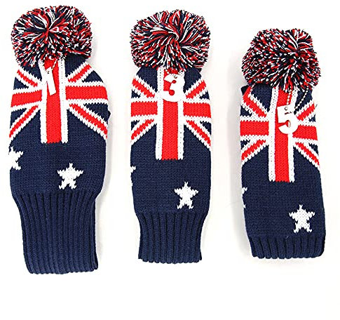 CENPEK Golfschlägerhauben mit Streifen,Gestrickt,3-Teiliges Set für 1, 3, 5 Driver und Fairway-Schläger,Passend für 460 cc Driver (Rot)