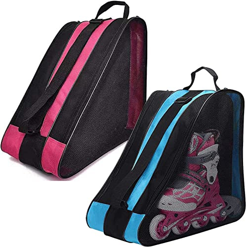 Peyorom Skate Bags, Great for Roller Skates, Ice Skates, Quad Skates, Inline Skates, Rollerblade, Figure Skates, Ice Hockey Skate - Skate Accessories for Kids and Adults (2pcs Blue + Rose)