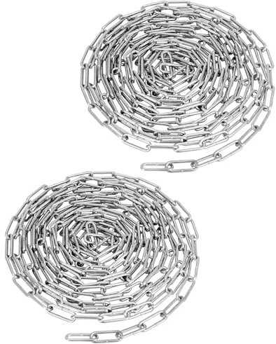QWORK® 2 Piezas Cadena de acero galvanizado - Ø 3 mm - 5 m - Cadena de Acero Soldados Resistente al óxido para tendedero/plantas colgantes/cadena para perros/candado para bicicletas/decoración DIY