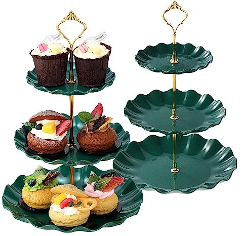 TsunNee 2 supporti per torte a 3 livelli, piatti da dessert, torte, frutta, biscotti, caramelle, vassoio da portata per pasticceria, per Natale, matrimonio, compleanno, baby shower
