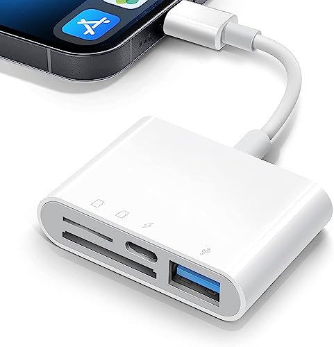 SD Card Reader for iPhone,Lighning to SD/TF Card Camera Reader Adapter with Charging Port,Lightning to USB Camera Adapter for iPhone 14/13/12/11/X/XS/XR/8/7 iPad,Support iOS 9-15 Later,Plug and Play