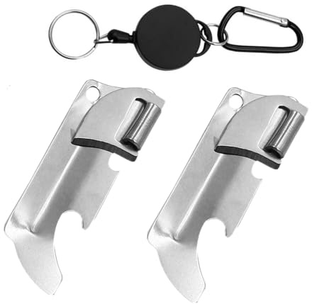 WTUSGA Mini Can Opener, 2 Pcs Stainless Steel Military Can Opener with Retractable Badge Holder for Home Outdoor Camping