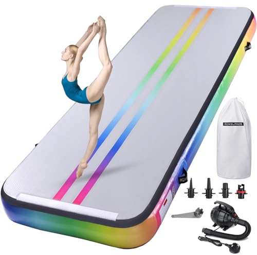 ROMELANDS Gymnastikmatte in Regenbogenfarben, 3,5 m, aufblasbare Bodenmatten mit Luftpumpe für Zuhause, Tumble/Fitnessstudio/Training/Cheerleading/Parkour/Strand/Park/Wasser usw