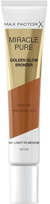 Max Factor Miracle Pure Golden Glow Liquid Bronzer 001 Light to Medium, Sun-Kissed Skin All Year Round, Infused with Hylauronic Acid & Squalene, Creamy Formula, Vegan