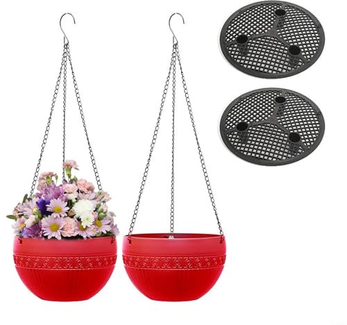 Vasi per piante sospesi, vasi da fiori autoirriganti da appendere con drenaggio, cesto sospeso per piante da interno ed esterno (M rosso)