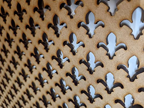 Wooden mesh Decorative Panel, Wall partition, Radiator Cover Grille, Cut-Outs, Kitchen Furniture, Laser Cut in 3mm Thick MDF (Size 1200mm x 620mm) Fleur-delis Pattern FDL. Made in The UK. (unprimed)
