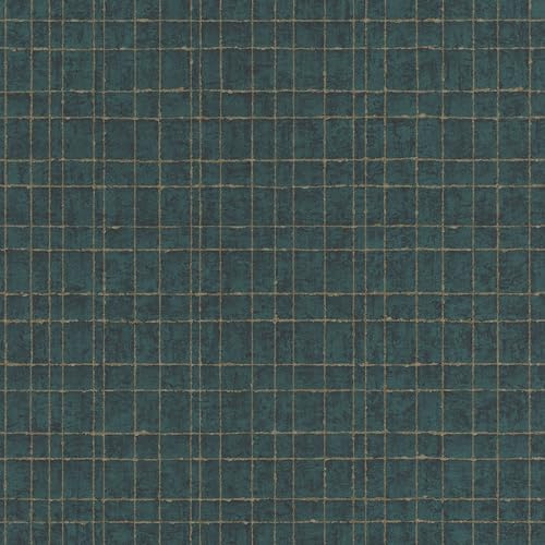 Rasch Tapet 551358 – turkos-grön fibertapet med geometriskt motiv i guld – 10,05 m x 0,53 m