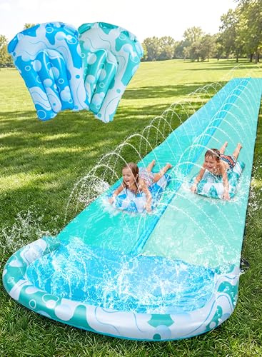 JOYIN Scivolo d'Acqua da 32,5 piedi/990.6cm con 2 Tavole gonfiabili, Scivolo Extra Lungo e Resistente con irrigatore, Giocattolo Estivo per Bambini e Adulti, Blu, Azzurro