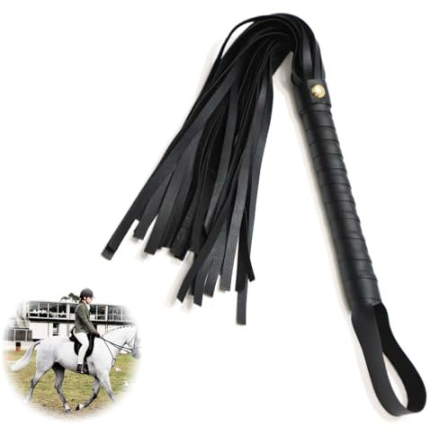 Leder Reitgerte, Schwarze Pferdepeitsche, Gerte für Pferde Reitgerte für Pferd das tägliche Training, Pferd Springen Rennen,Schneebesen aus Leder mit Fransen,taktische peitsche,peitsche(Schwarz)