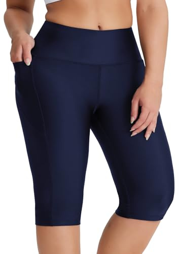 Emlovm Trajes de baño modestos de 14 pulgadas para mujer, pantalones de natación de talla grande, tankini, pantalones cortos de natación largos de cintura alta, leggings capri UPF50+