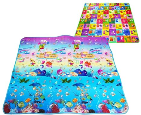 Alfombra De Juegos Bebe, 200×180cm Alfombra Bebe Acolchada Plegable, Manta Juegos Niños Suave Y Segura, Manta Actividades Bebes Impermeable, Reversible Tapete De Actividades Niños