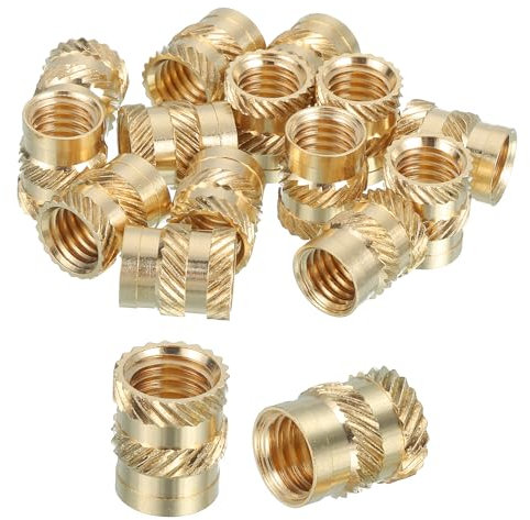sourcing map 16 Pcs Threaded Inserts, M8 Brass Heat Set Insert for 3D Printing and Plastic Material Female Knurled Insert Nuts for Laptops Electronic Products, M8x10x12mm