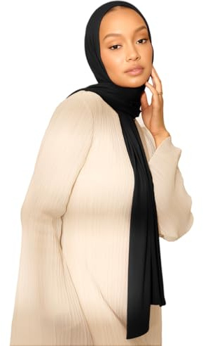 Hijab Scarf for Women Soft Muslim Hijabs Head Wrap Scarves Fashion Long Hair Shawls Stretchy Muslin Headscarf Black