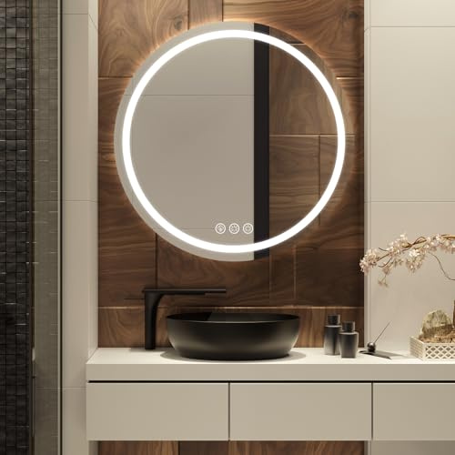 Simusi Specchio Bagno Rotondo 60cm con Luce LED Bluetooth, 3 Colori Luce
