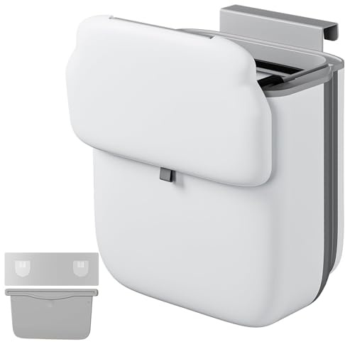KENPOJO Colgante Cubo de Basura Cocina, Plegable Cubos de Basura 10L Impermeable con Tapa, PP+TPA, Papelera Cocina Bajo el Fregadero para Camping, Coche, Caravana, Baño, Oficina, Dormitorio, Armario