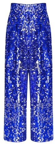 Agoky Enfant Fille Pantalon De Danse Jazz Moderne Paillettes Brillant Scintillant Pantalon Large Tenue Fête Carnaval Disco Party Spectacle 5-16 Ans Bleu Royal A 13-14 Ans