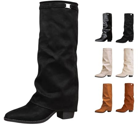 Wide Shaft Shark Boots Women's Overknee Boots Suede Ankle Boots Winter Warm Comfort Fashion Casual Knee Boots Black Brown High Heels Heel Long Shaft Knee High Heels High Heels, C Black, 6 UK