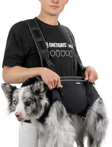 OneTigris Imbracatura per cani, SUPPORT RIDGE: ausilio per il trasporto all'aperto per escursioni, emergenze e cani anziani, con manici imbottiti e design a croce, Nero, Taglia S
