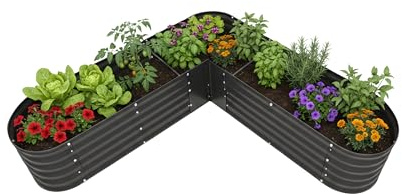 Relaxdays Huerto Elevado en L, Hierro galvanizado, 43 x 203 x 203 cm, para hortalizas, Hierbas y Flores, Antracita