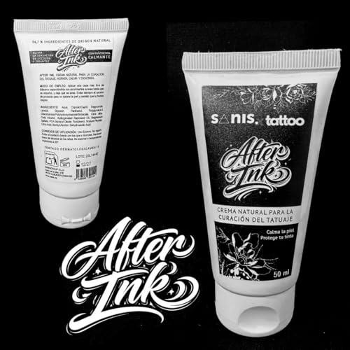 Crema Curación Tatuaje SANIS x Tattoo After Ink 50 ml – Con Pantenol – Hidrata y Calma – Cuidado Post Tatuaje para Piel Tatuada – 94,7% Ingredientes de Origen Natural – Testado dermatológicamente