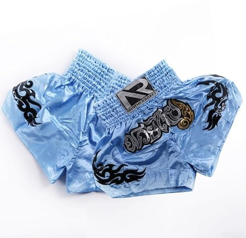 Anotherboxer MMA y Muay Thai Pantalones cortos para mujeres y niños, hechos de tela de mezcla de fibra transpirable con cintura elástica (M azul claro)