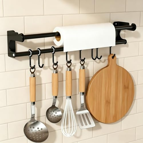 PARFCO Barre Cuisine Murale 50 cm, Porte Ustensiles 8 Crochets Amovibles