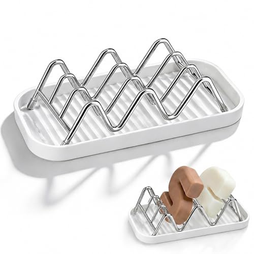 Tupenofif Soporte de jabón de Acero Inoxidable con Bandeja de Goteo extraíble, jabonera de 2 Niveles para baño y Cocina, Porta jabón Antideslizante y usable por Ambos Lados, 14 x 6,5 x 4,5 cm
