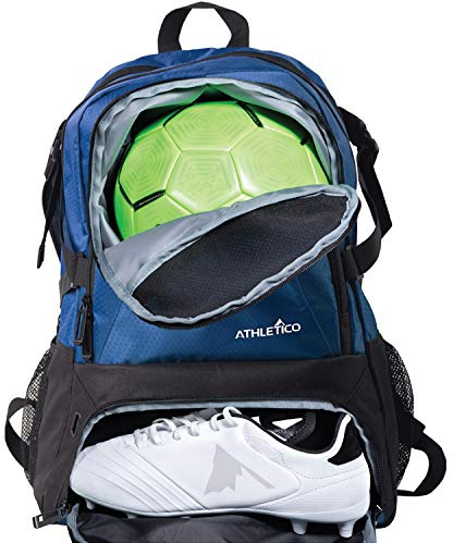 Athletico National Soccer Bag - Backpack for Soccer, Basketball & Football Includes Separate Cleat and Ball Holder (Blue)