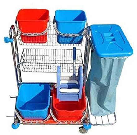 Wisch-Star Chrom Putzwagen Reinigungswagen mit Presse, 2X 17 Liter Eimer, 2X 12 Liter Eimer, Müllsackhalterung