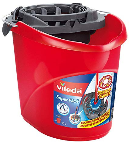 Vileda SuperMocio - Cubo de fregona con escurridor de torsión súper fácil, color rojo