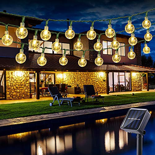 Guirlande Lumineuse Extérieur Solaire, BrizLabs 6.5M 30 LED Guirlande Lumineuse Boules Solaire Cristal 8 Modes Imperméable Intérieur Exterieur pour Jardin, Patio, Mariage, Fête, Noël, Blanc Chaud