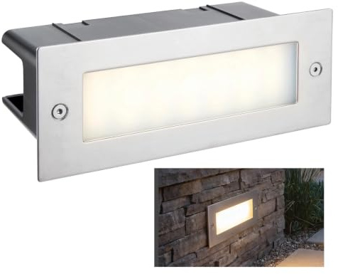 National Lighting Brick Lights Outdoor - Marine Grade Stainless Steel Finish - LED Plain Brick Light Recessed - Outdoor Garden Pathway - IP44 Rated - Integrated Lamp Cool White 4000K 200 Lumens