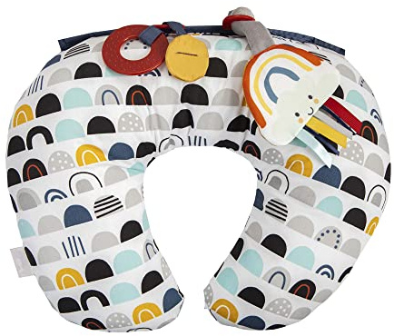 Boppy Tummy Time Prop, Black and White Modern Rainbows with Teething Toys, A Smaller Size for Comfortable Tummy Time, Attached Toys Encourage Neck and Shoulder Strength Building