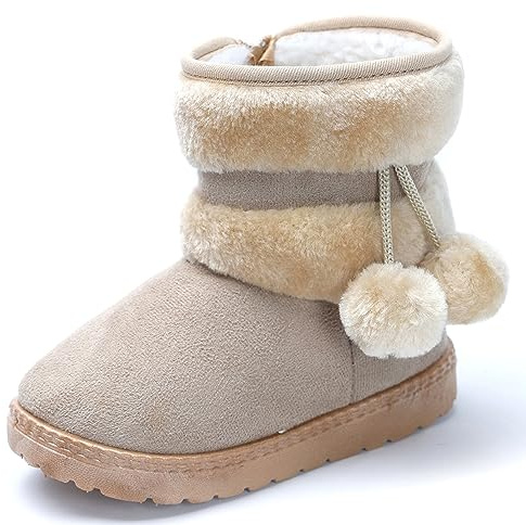 Yeeteepot Bottes de Neige Hiver Fille Chaud Doublé Bottines Beige 26 EU