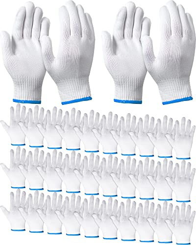 SATINIOR 36 Pairs Hand Work Gloves White Polyester Liners Safety Work BBQ Gloves Liners Men Women Hand Protection(Blue Edging)