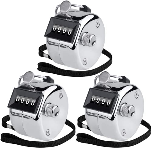 KTRIO 3-pack handräknare 4 digitala räknare, metallmekaniska räknare klickers fingerräknare för coaching, golfpoäng, stickningsrad, människor, silver